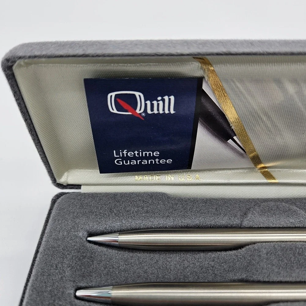 Vintage Quill Pen & Pencil Set Silver Tone NEW